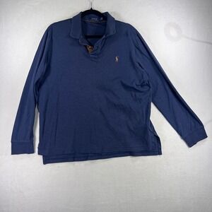 Polo Ralph Lauren Pima Soft Touch Long Sleeve Polo Shirt Navy Blue Mens Large